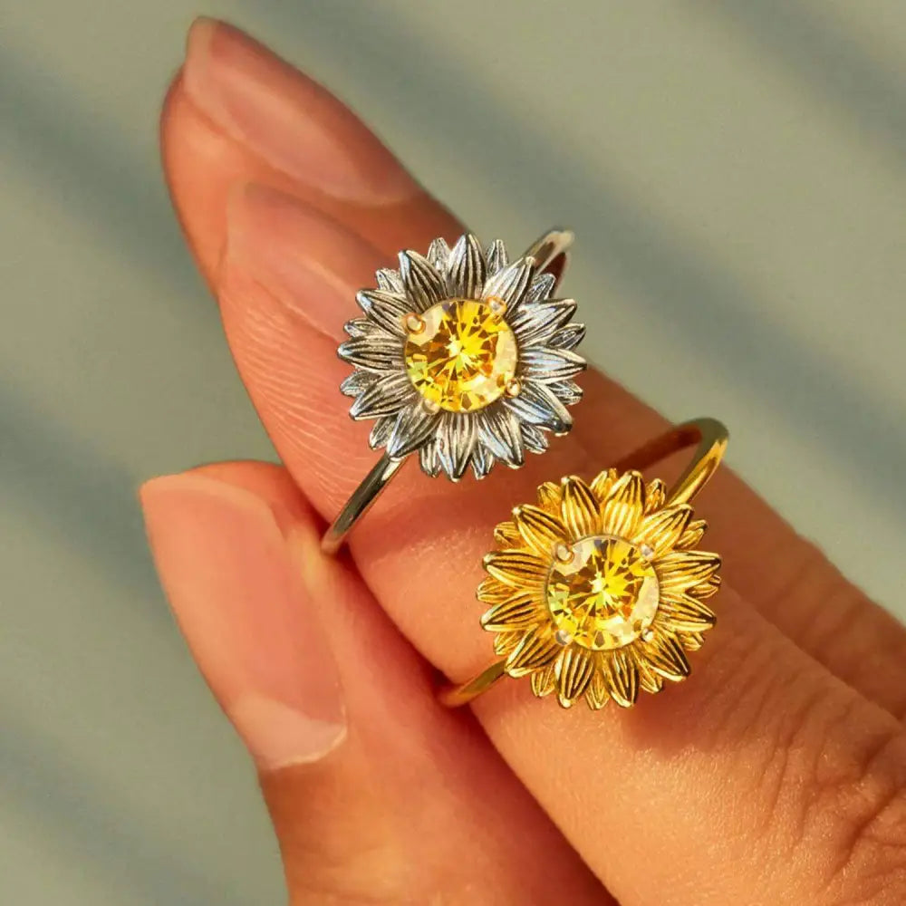 Elegant sunflower zircon ring in 925 sterling silver for luxury fashion $18 crafted from luxurious 18k gold-plated