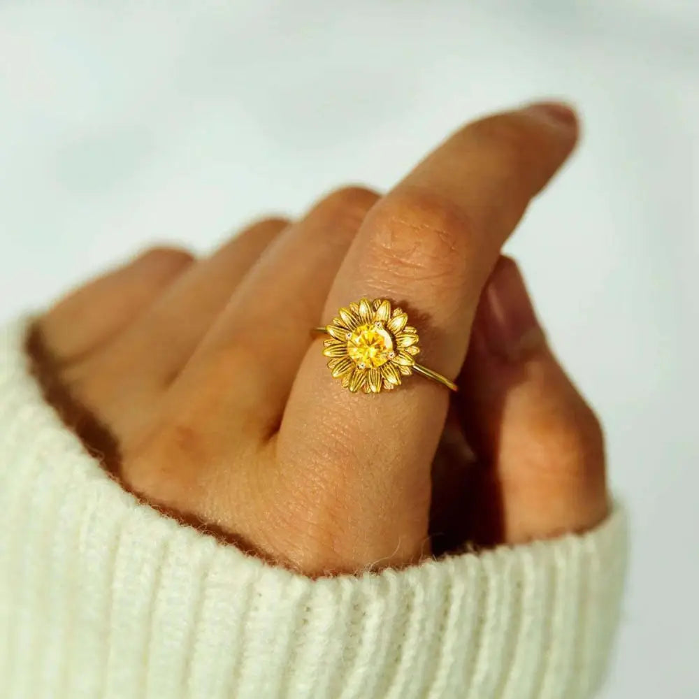 Elegant sunflower zircon ring in 925 sterling silver for luxury fashion $18 crafted from luxurious 18k gold-plated