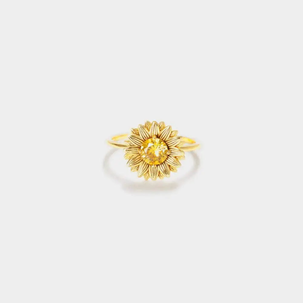 Elegant sunflower zircon ring in 925 sterling silver for luxury fashion $18 crafted from luxurious 18k gold-plated