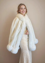 Super Warm Faux Fur Bridal Cape, Christmas Fur Cape, Wedding Fur Wrap, Bridal Faux Fur Stole Fur Shawl (OSJennifer Wht01)