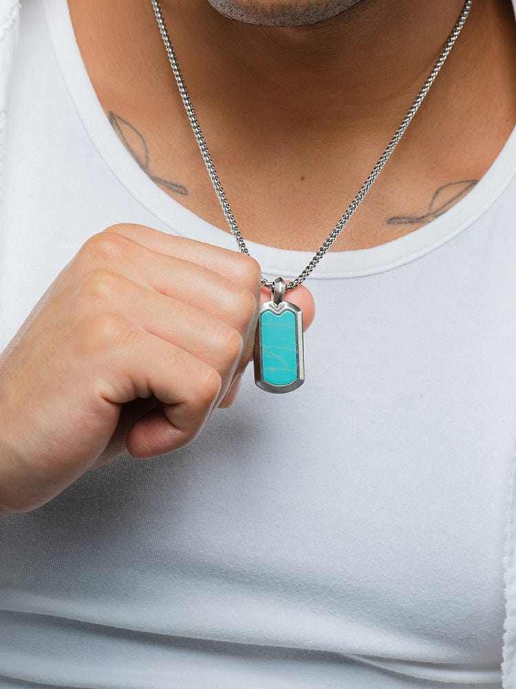 Turquoise Dog Tag Pendant Necklace - Maven Couture IncDog Tag Pendant