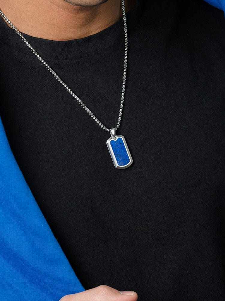 Lapis Lazuli Dog Tag Pendant Necklace - Maven Couture IncDog Tag Pendant