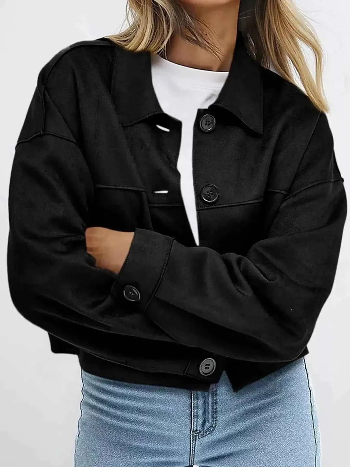 Tailored Jackets and Statement Coats: Button-Down Cropped Jacket