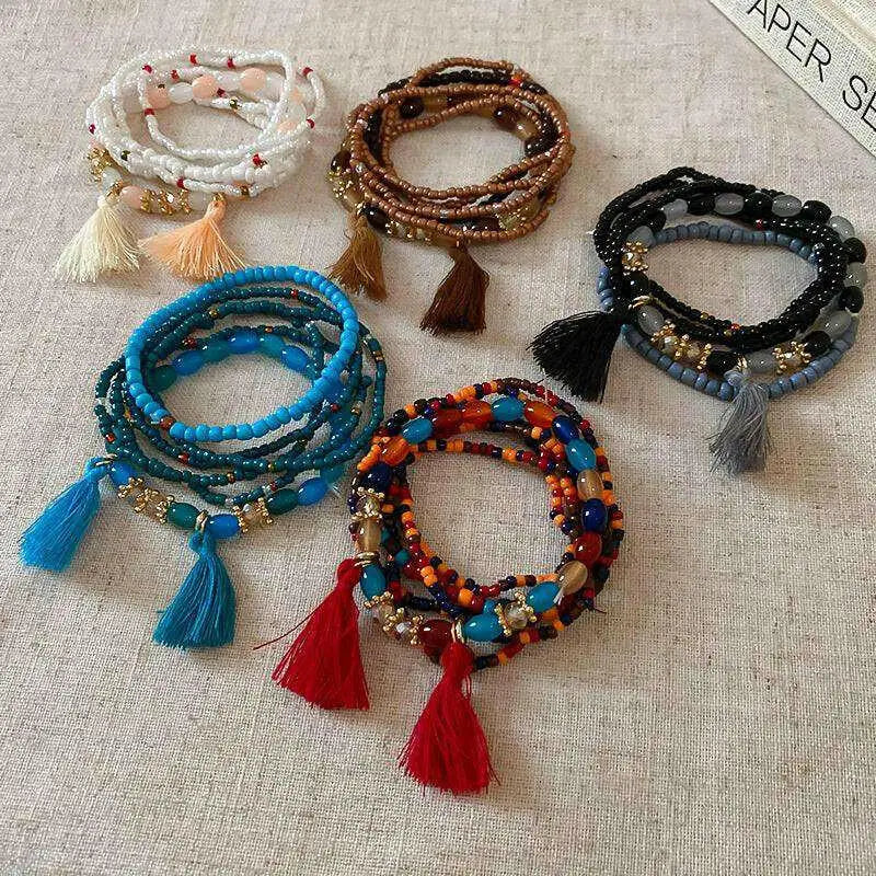 Elevate your style with the tassel rice bead bracelet in luxury fashion $8 1-piece synthetic crystal, rice beads care