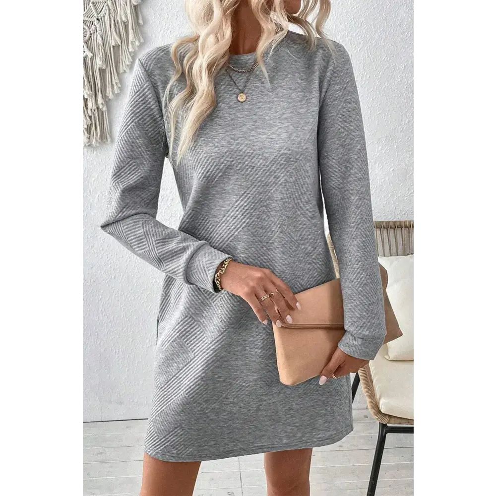 Exquisite textured round neck mini dress in luxury fashion for women $22.70 embrace a classic yet fashionable aesthetic