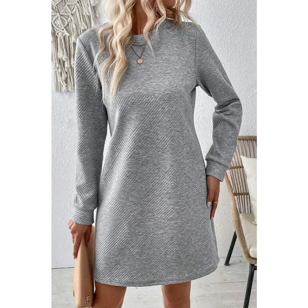 Exquisite textured round neck mini dress in luxury fashion for women $22.70 embrace a classic yet fashionable aesthetic