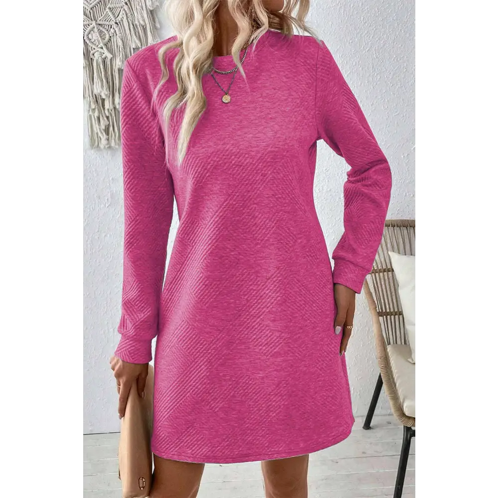 Exquisite textured round neck mini dress in luxury fashion for women $22.70 embrace a classic yet fashionable aesthetic