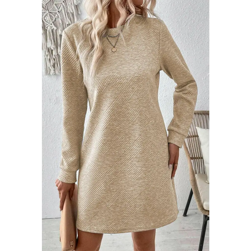 Exquisite textured round neck mini dress in luxury fashion for women $22.70 embrace a classic yet fashionable aesthetic