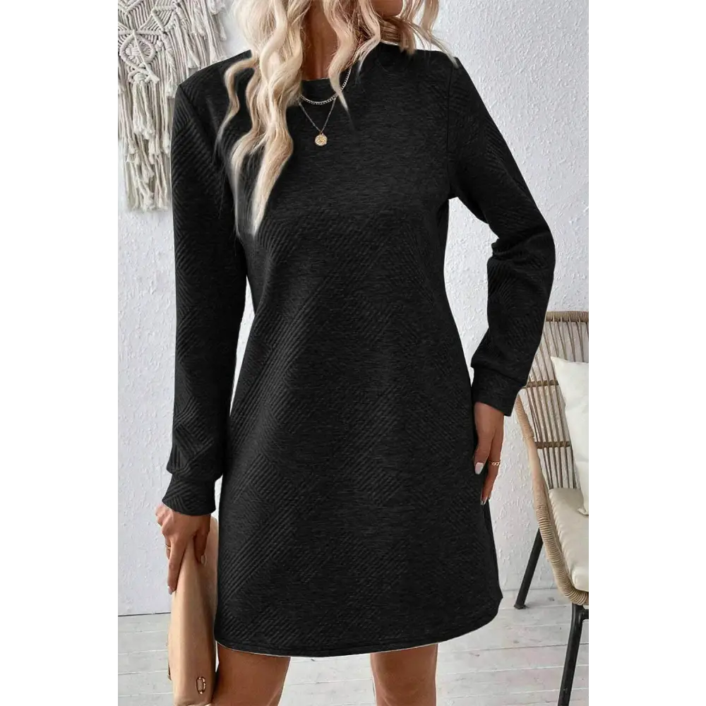 Exquisite textured round neck mini dress in luxury fashion for women $22.70 embrace a classic yet fashionable aesthetic