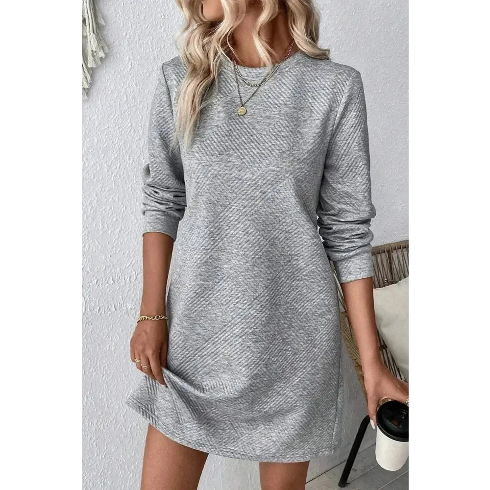 Exquisite textured round neck mini dress in luxury fashion for women $22.70 embrace a classic yet fashionable aesthetic