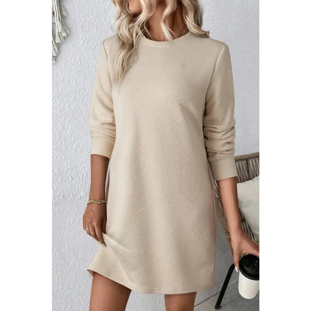 Exquisite textured round neck mini dress in luxury fashion for women $22.70 embrace a classic yet fashionable aesthetic