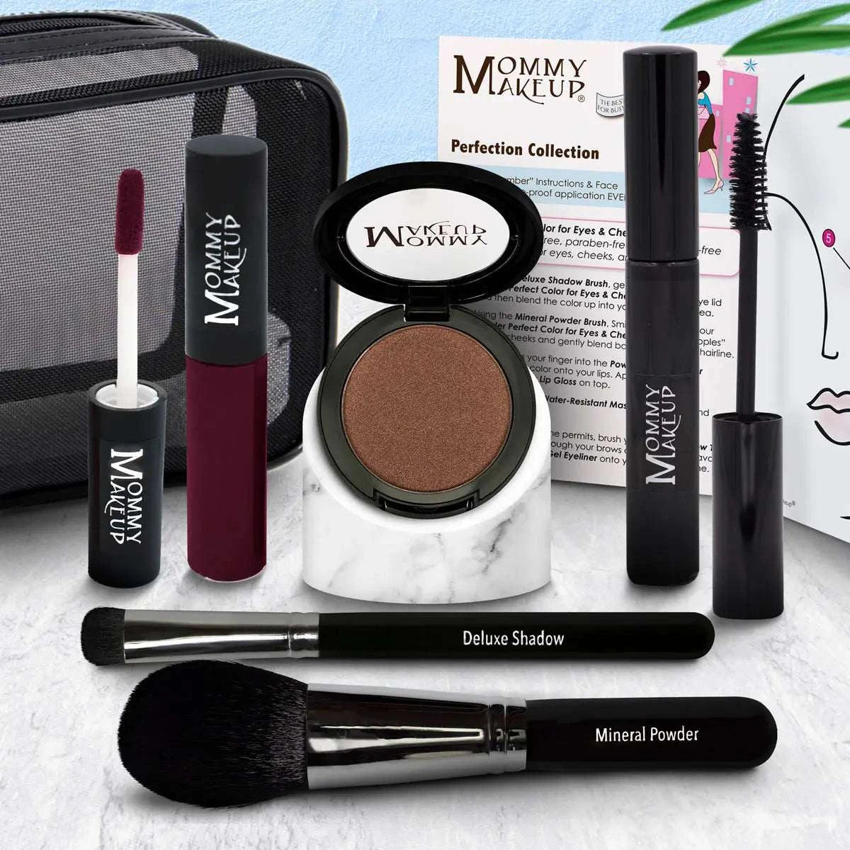 Brown eyeshadow compact from wowkid perfection collection with a white marble base silicone-free makeup set cruelty free