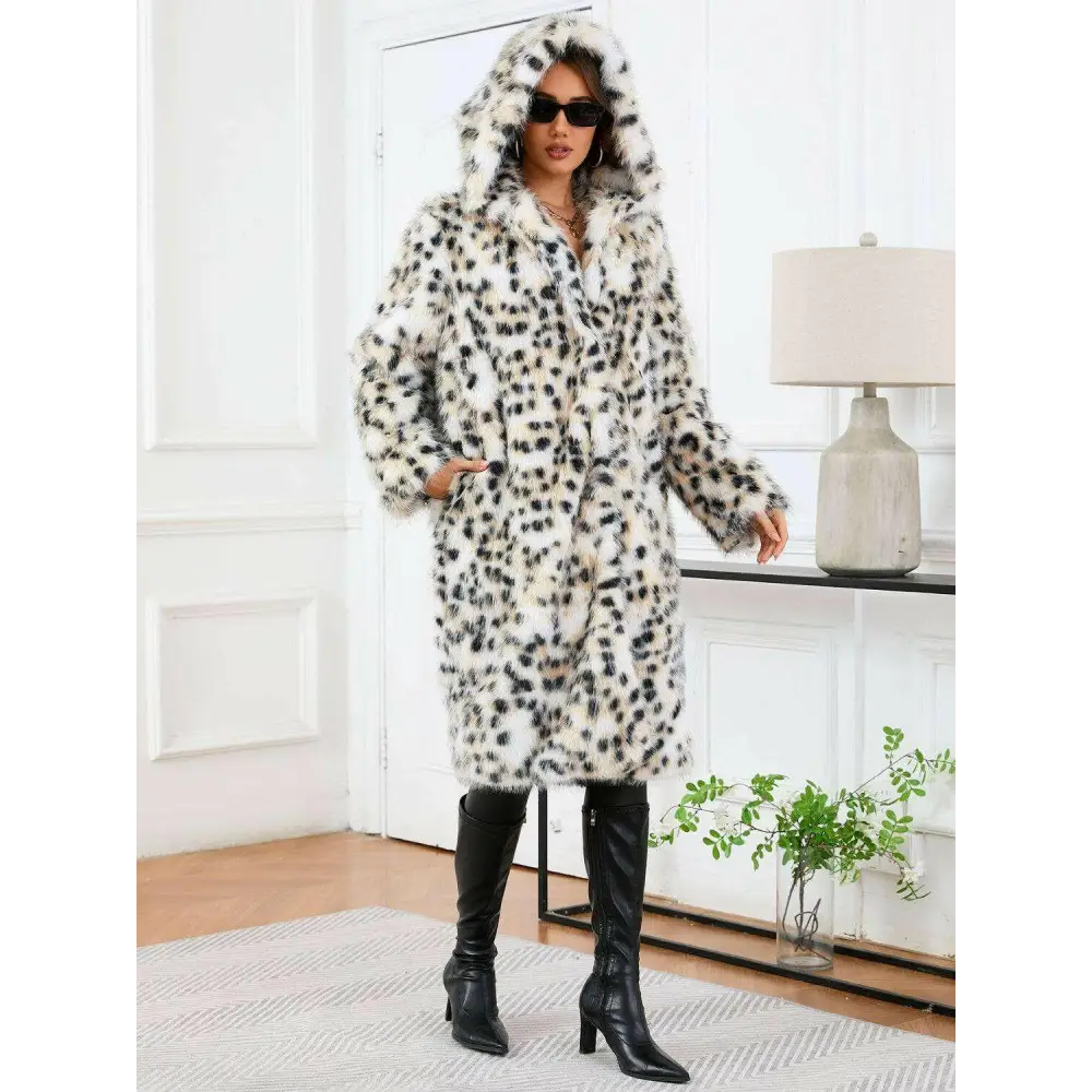 Elevate your wardrobe with luxury leopard faux fur outerwear $147.28 pocketed, providing both convenience and style