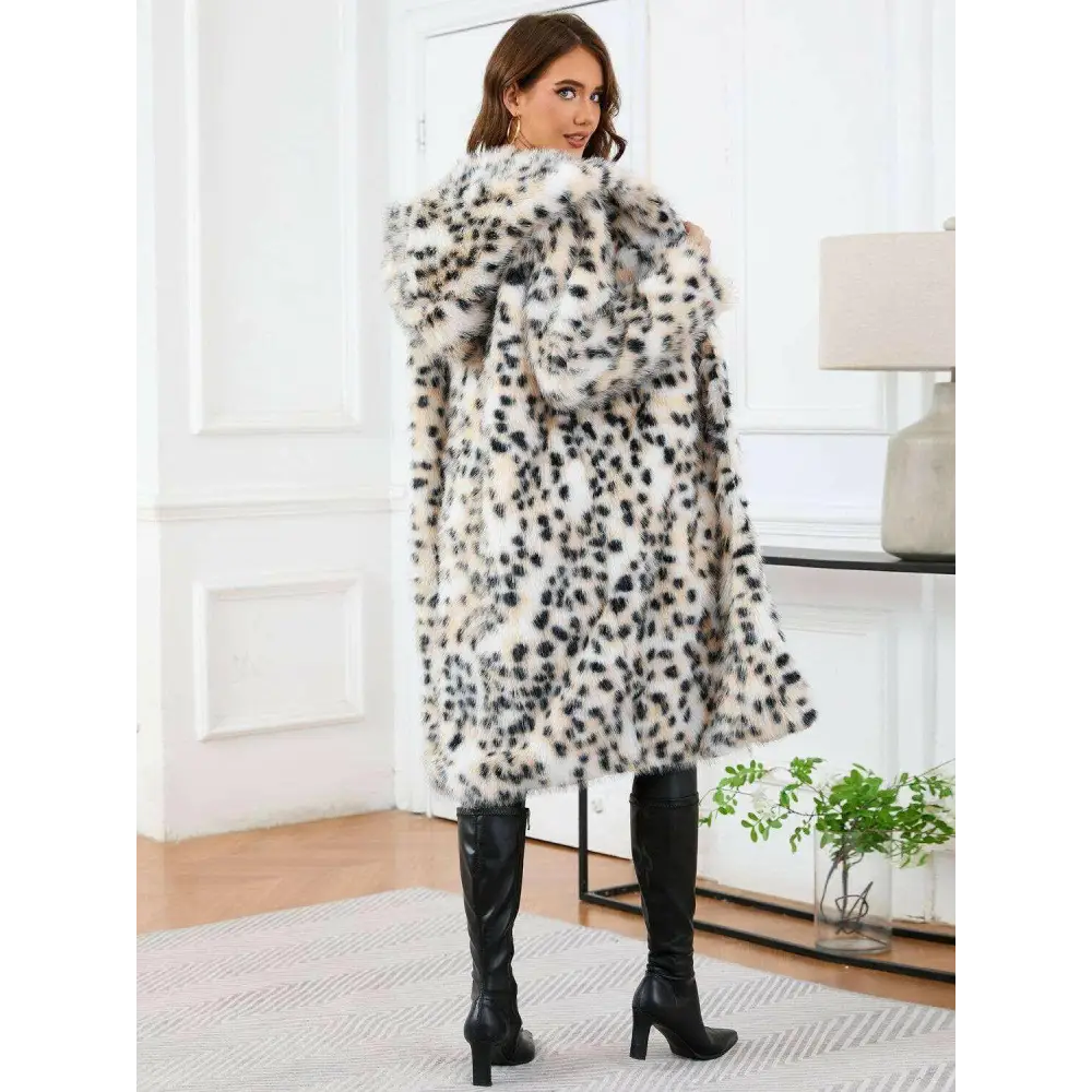 Elevate your wardrobe with luxury leopard faux fur outerwear $147.28 pocketed, providing both convenience and style