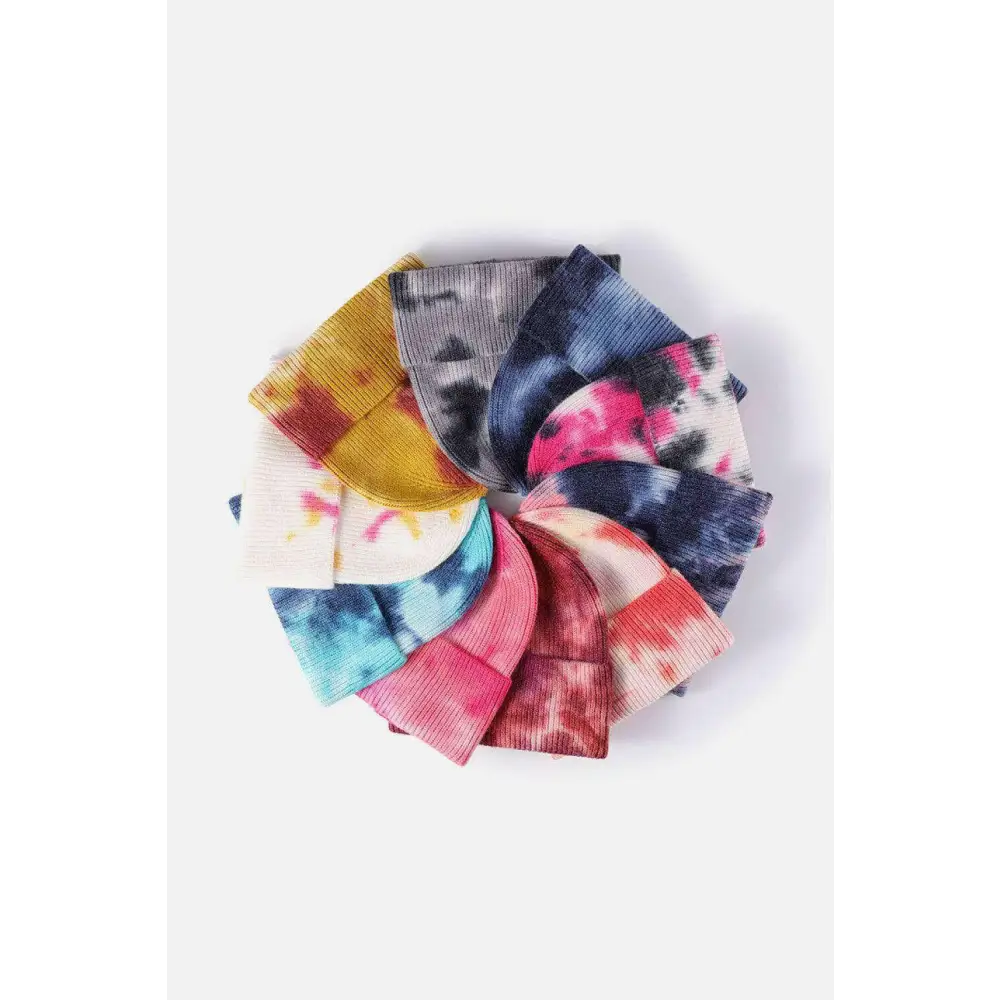 Elevate your look with the luxury tie-dye beanie for women $13 picture flat lay, highlighting the exquisite details