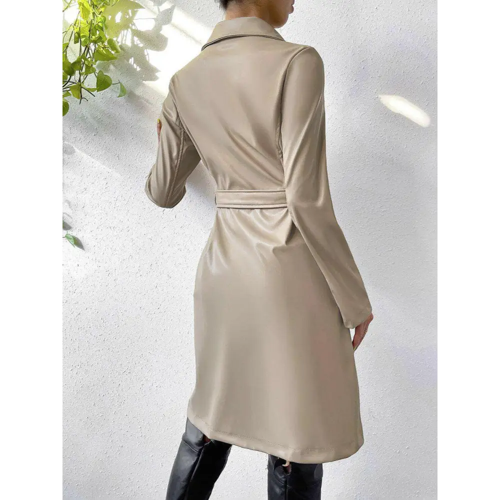 Chic tied pu leather trench coat in timeless luxury fashion for women $60.80 tied, pocketed – experience the perfect