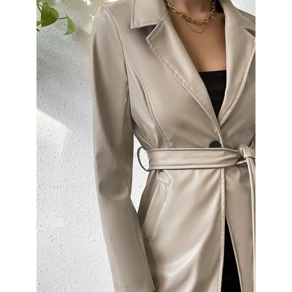 Chic tied pu leather trench coat in timeless luxury fashion for women $60.80 tied, pocketed – experience the perfect