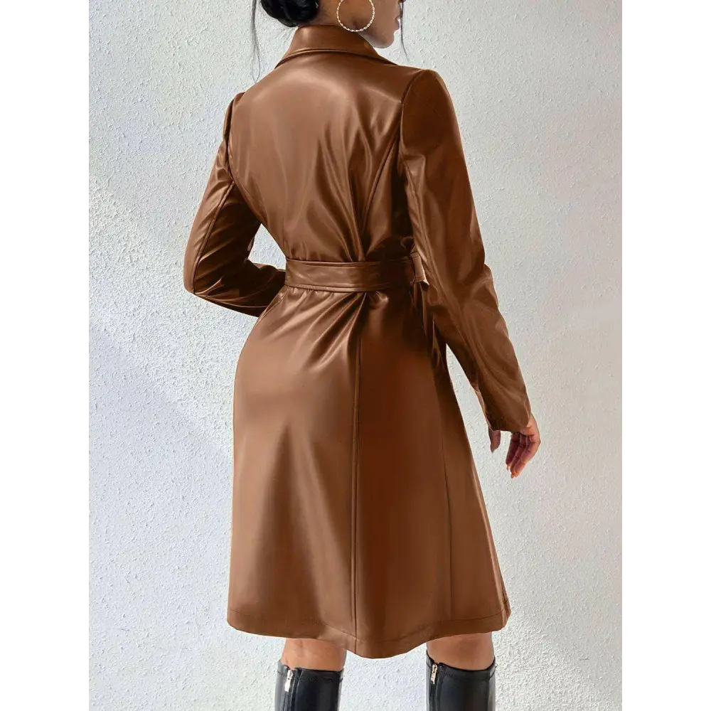 Chic tied pu leather trench coat in timeless luxury fashion for women $60.80 tied, pocketed – experience the perfect