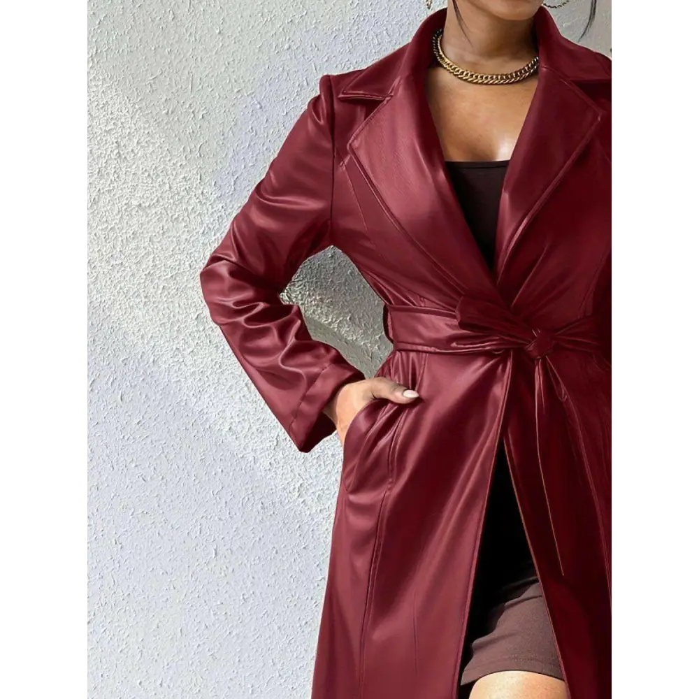 Chic tied pu leather trench coat in timeless luxury fashion for women $60.80 tied, pocketed – experience the perfect