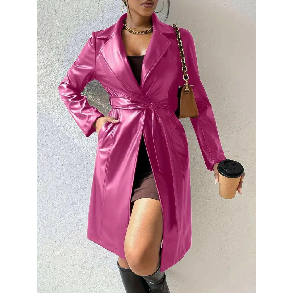 Chic tied pu leather trench coat in timeless luxury fashion for women $60.80 tied, pocketed – experience the perfect