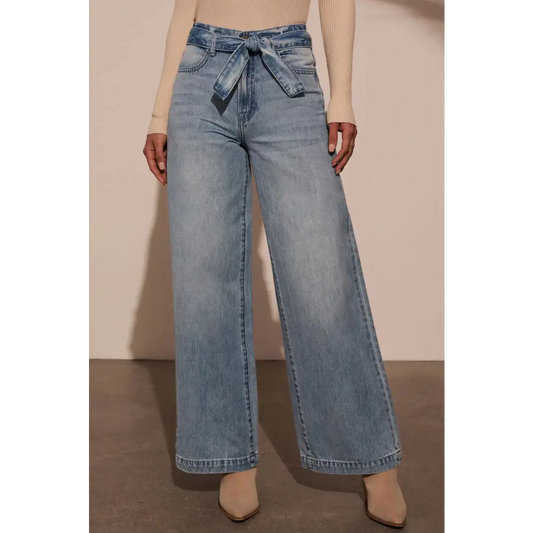 Elevate your wardrobe with luxury fashion for women tied wide leg jeans $31.99 immerse yourself in a classic design