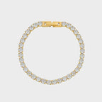 Titanium Steel Bracelet with gold plating and a chain of round clear crystals featuring a secure clasp