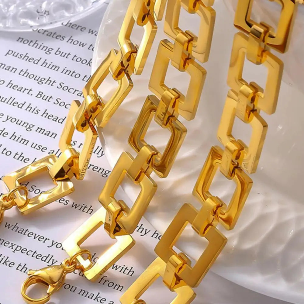 Elevate your style with the titanium steel hollow square bracelet $22 1-piece 18k gold-plated, titanium steel care