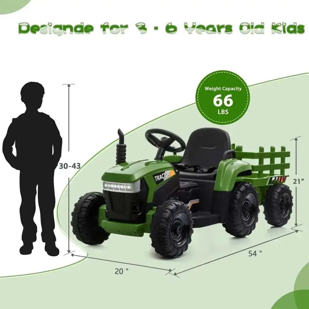TOBBI 12V Electric Kids Ride-On Tractor with Trailer