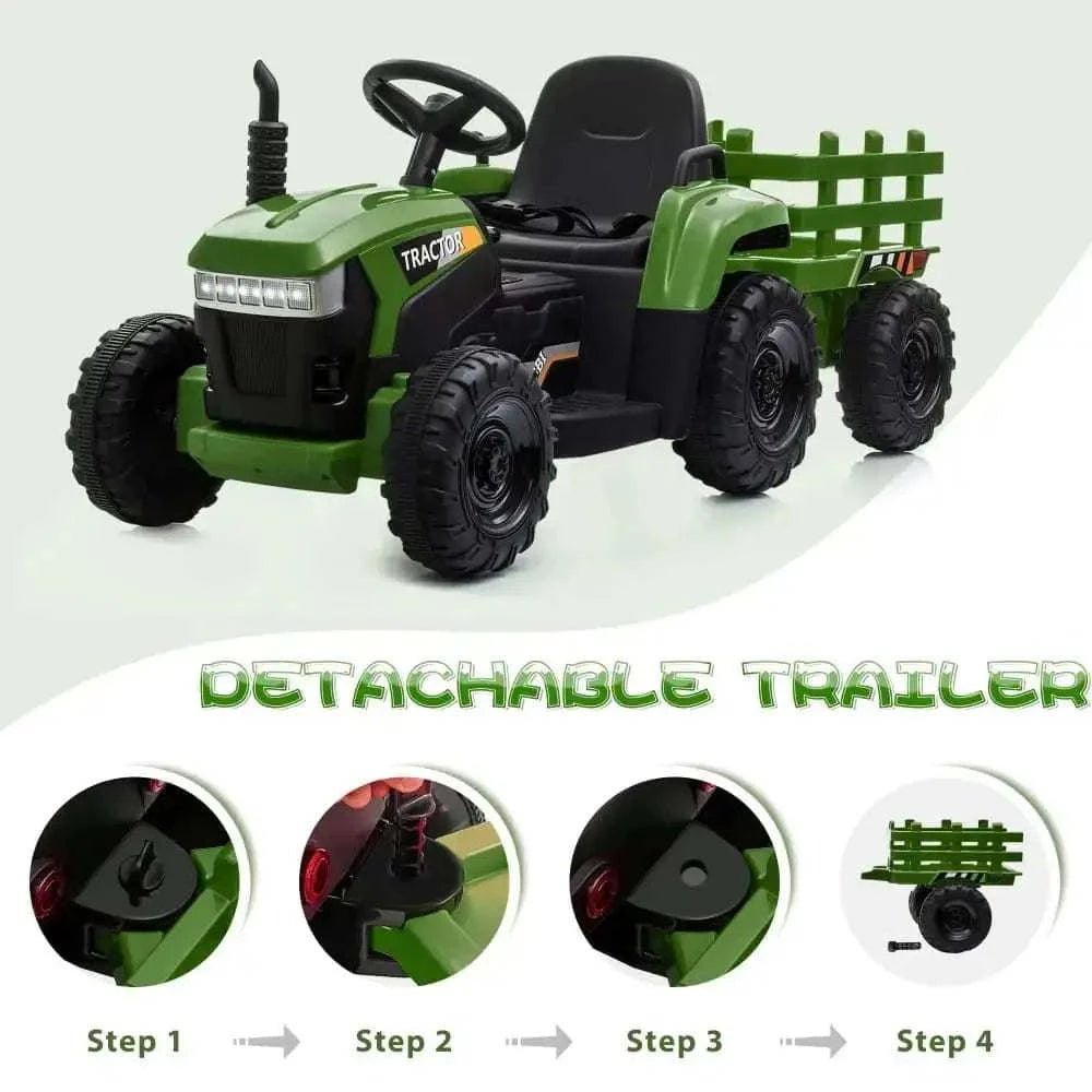 TOBBI 12V Electric Kids Ride-On Tractor with Trailer