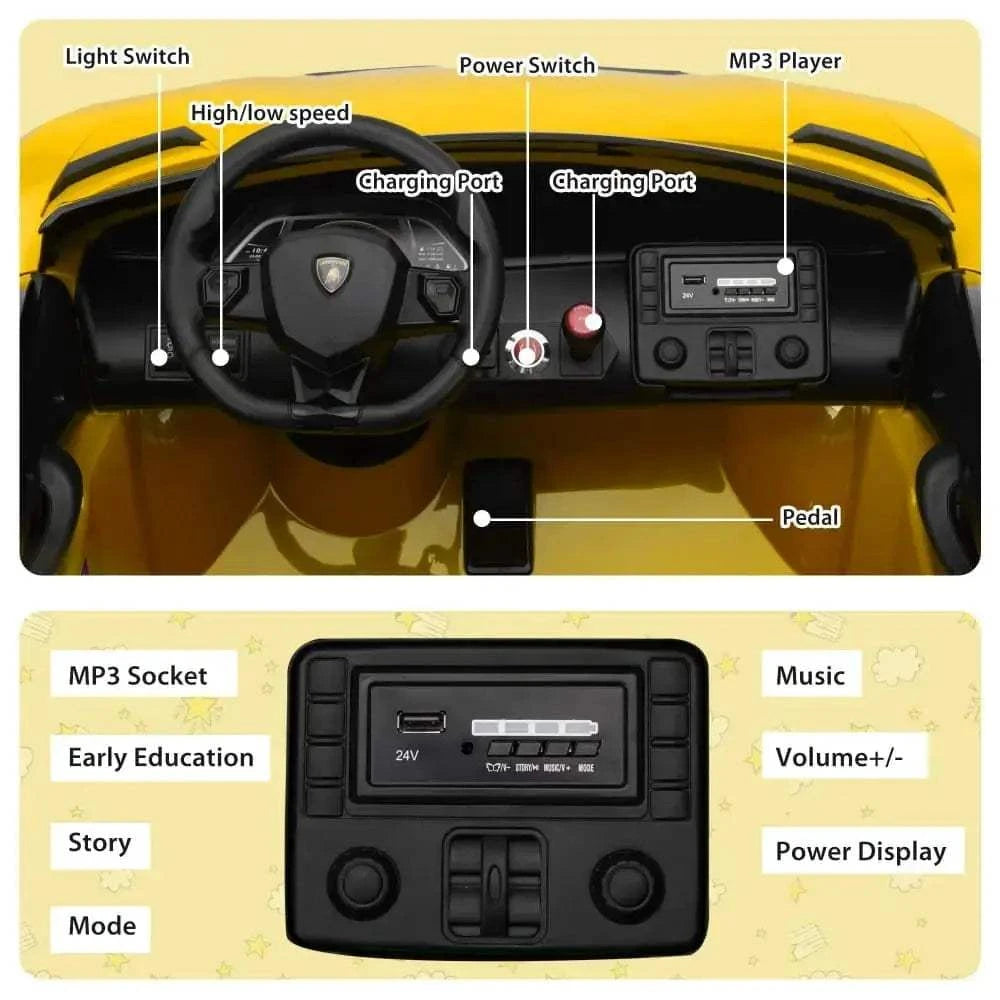 TOBBI 24V Licensed Lamborghini SVJ 2-Seater Electric Kids Ride On Drift Car