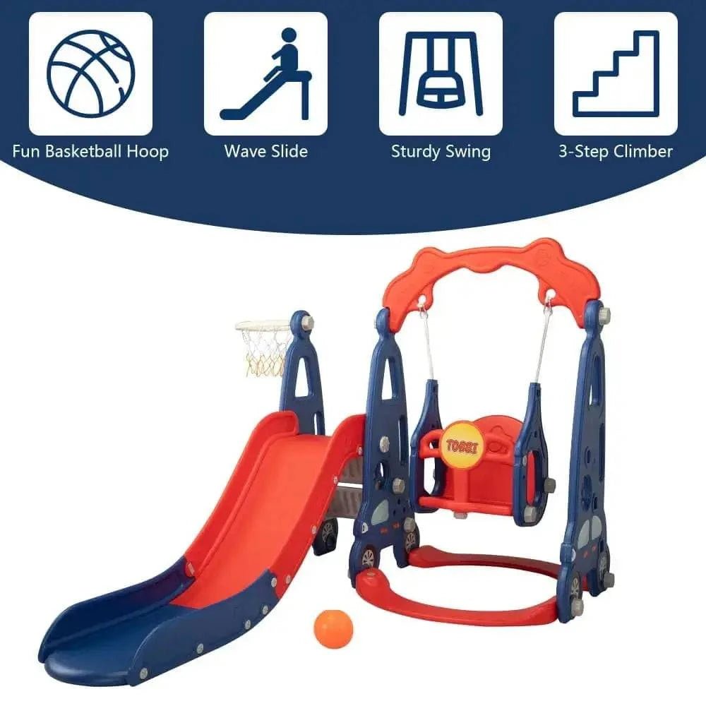 TOBBI & NYEEKOY 3-in-1 Car-Themed Toddler Slide and Swing Set - Maven Couture IncSwing Sets & Playsets