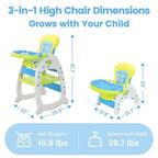 TOBBI & NYEEKOY 3-in-1 Convertible Toddler Highchair with Table - Maven Couture IncConvertible High Chairs