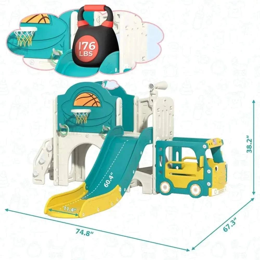 TOBBI & NYEEKOY 9-in-1 Bus-Themed Toddler Slide and Climber Set