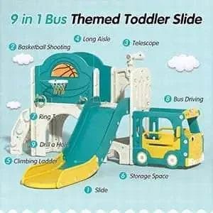TOBBI & NYEEKOY 9-in-1 Bus-Themed Toddler Slide and Climber Set