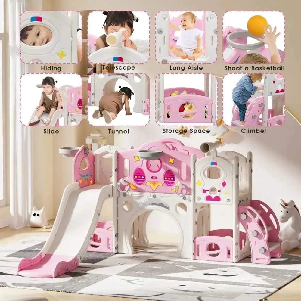 TOBBI & NYEEKOY 9-in-1 Large Rocket-Themed Toddler Climber Slide