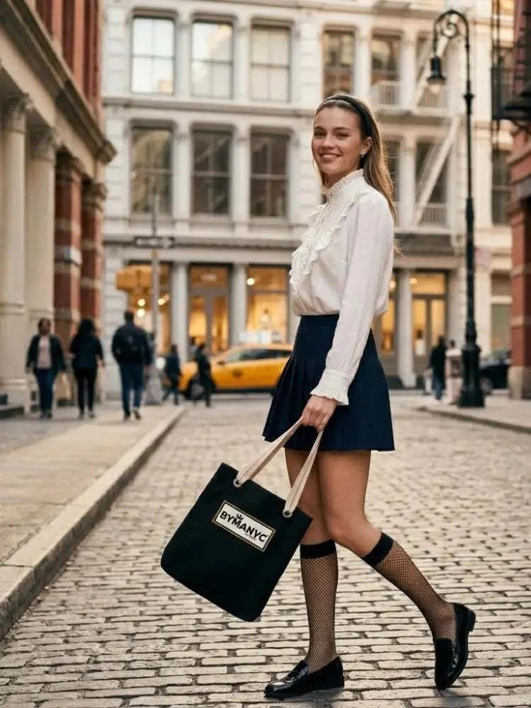 Tote Bag BYMANYC New York Allie Black Premium Garment Washed Canvas Tote Bag