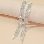 TREAZY earrings silver rhinestone crystal long tassel drop dangle earrings with four sparkling lines