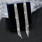 TREAZY earrings shiny silver rhinestone crystal tassel long drop dangle earrings with four sparkling lines