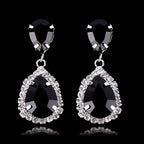 TREAZY Fashion Crystal Earrings silver tone drop earrings with large black teardrop crystals surrounded by clear rhinestones