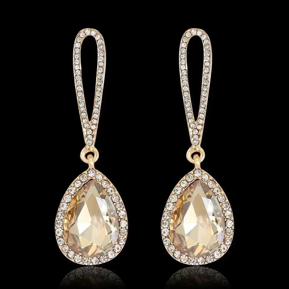 TREAZY Fashion Crystal Earrings gold-tone drop earrings with large teardrop crystals surrounded by smaller crystals