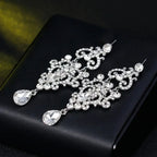 TREAZY Fashion Crystal Earrings silver color bridal drop earrings with clear crystal rhinestones in intricate pattern