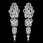 TREAZY Fashion Crystal Earrings silver color bridal drop earrings with intricate swirl and floral crystal design
