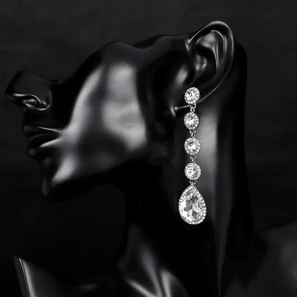 TREAZY Fashion Crystal Earrings silver plated bridal drop earrings with teardrop and round crystal design