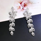TREAZY Fashion Crystal Earrings silver color bridal drop earrings with crystal rhinestone flower and leaf design