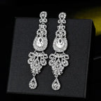 TREAZY Fashion Crystal Earrings silver color bridal dangle fashion drop earrings with intricate rhinestone design