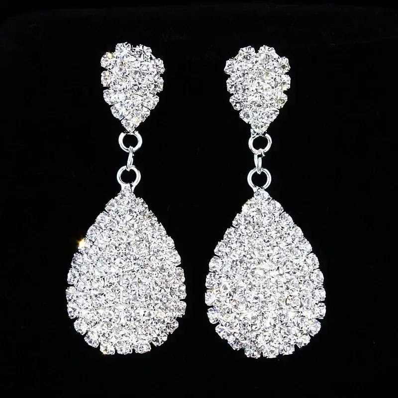 TREAZY Fashion Crystal Earrings silver color bridal drop earrings featuring teardrop and cluster crystal design