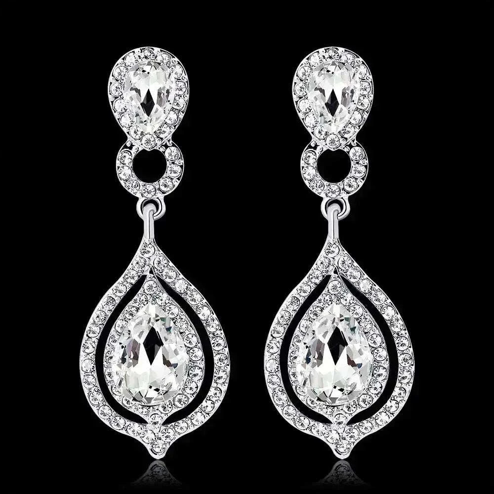 TREAZY Fashion Crystal Earrings silver plated drop earrings with crystal rhinestones in intricate teardrop and circle design