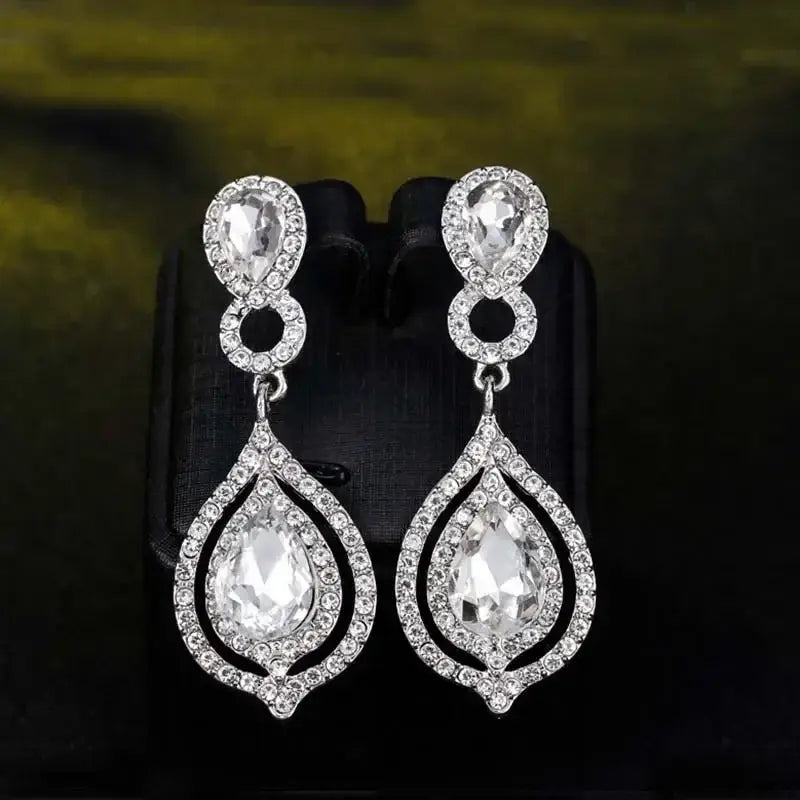 TREAZY Fashion Crystal Earrings silver drop bridal dangle earrings with teardrop crystal and rhinestone embellishments