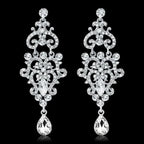 TREAZY Fashion Crystal Earrings silver-colored fashion drop earrings with intricate floral and scrollwork crystal design and teardrop dangle