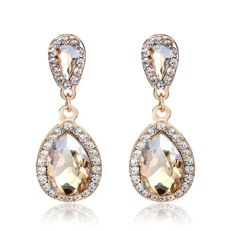 TREAZY Fashion Crystal Earrings silver plated drop earrings with teardrop-shaped clear crystals and rhinestone border